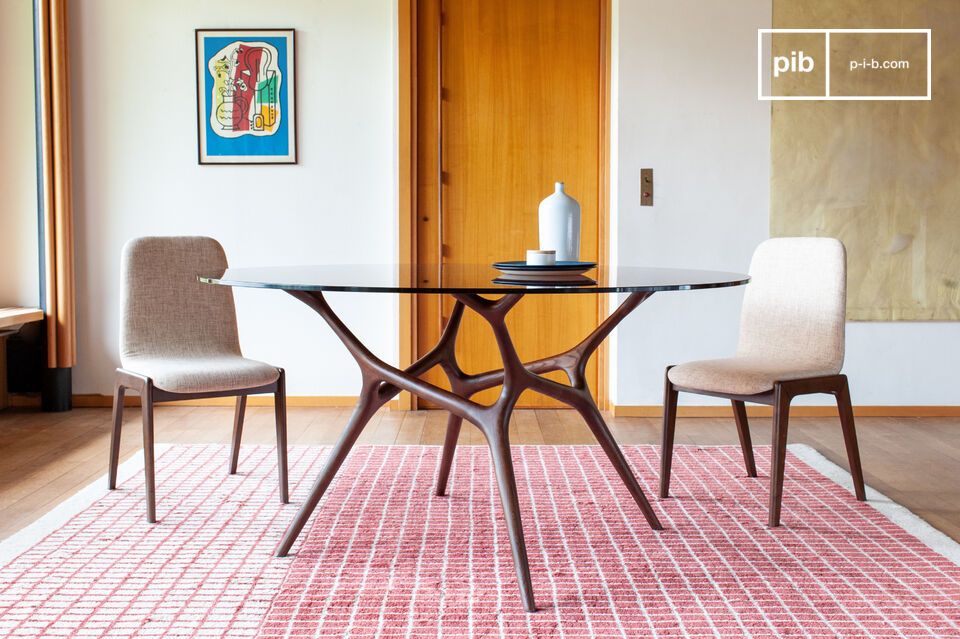 Ronde tafel in glas en massief donker essen voor 8 personen