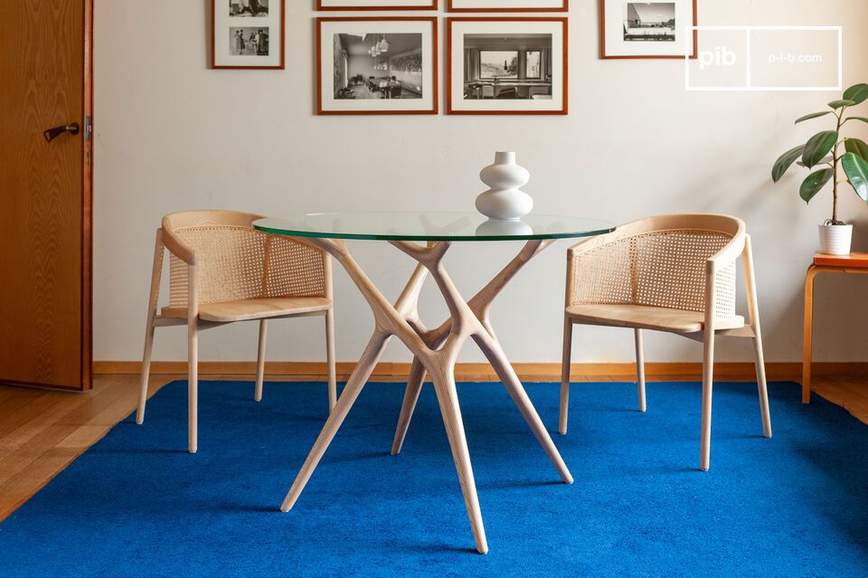 Ronde tafel in glas en massief essenhout voor 4 personen