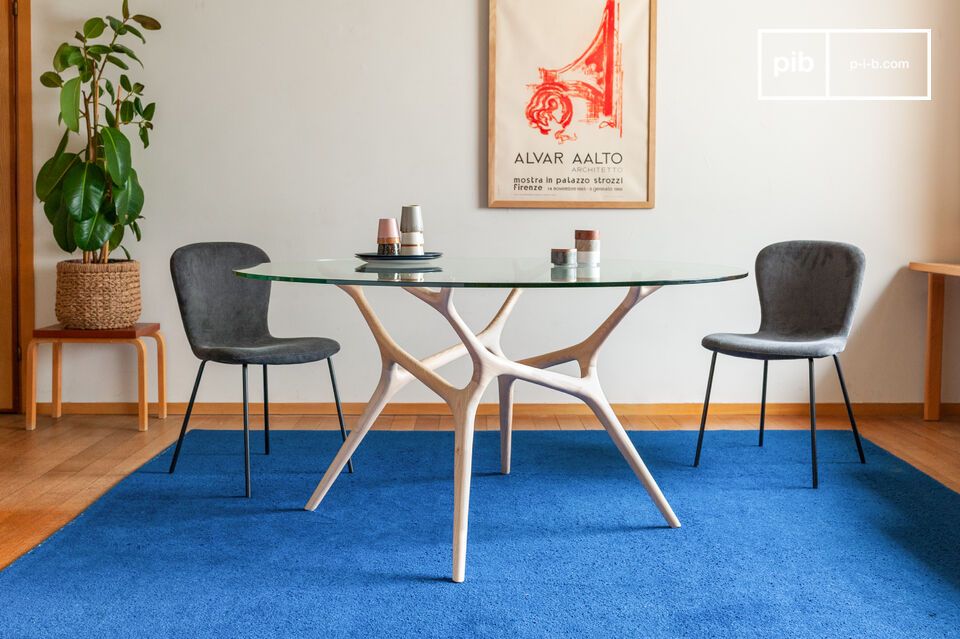 Ronde tafel in glas en massief essenhout voor 8 personen